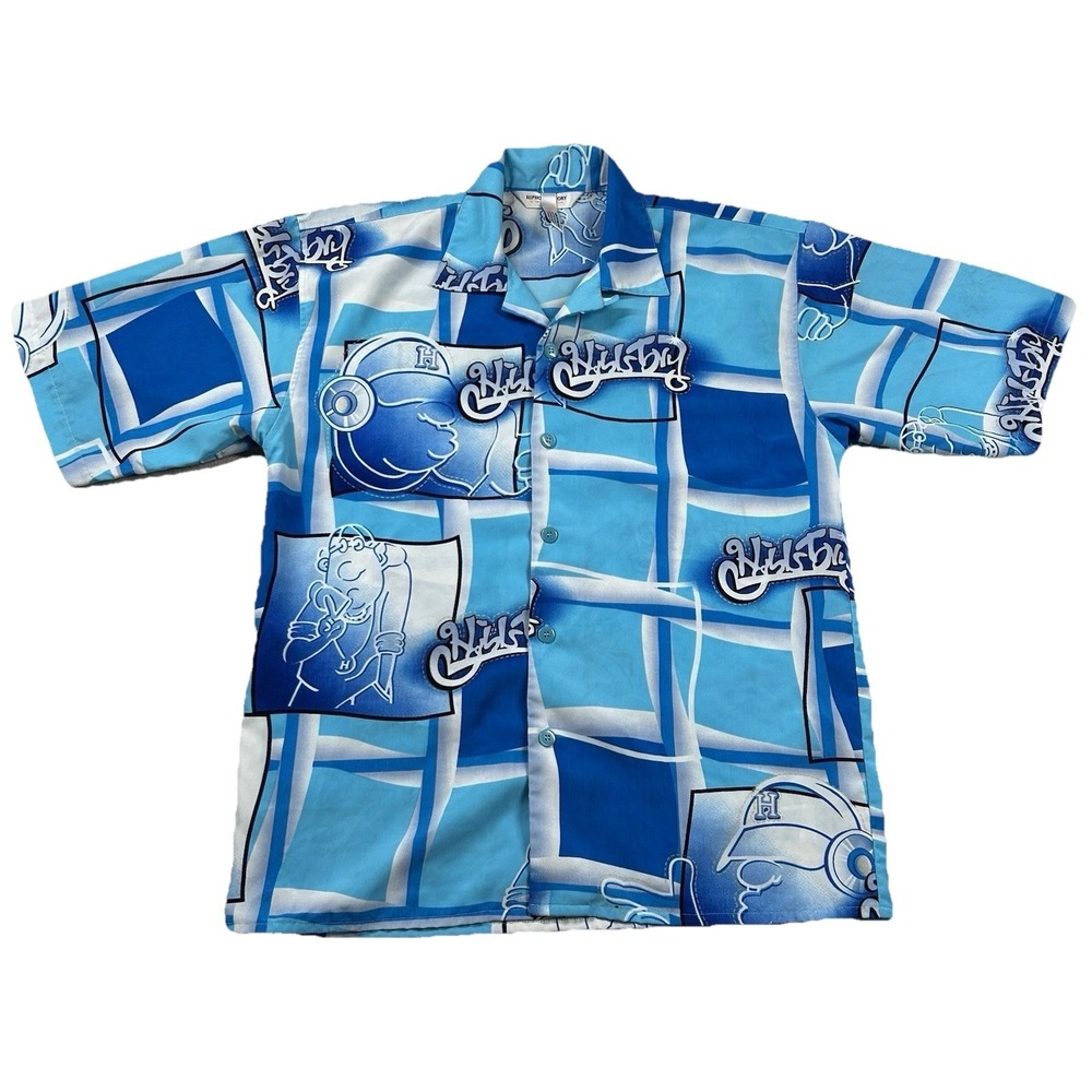 Vintage HipHop History Shirt Mens XL Loop Collar Grafitti Retro Polyester AOP